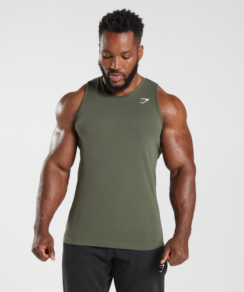 Men\'s Gymshark React Tanks Olive | NZ 2MYINE